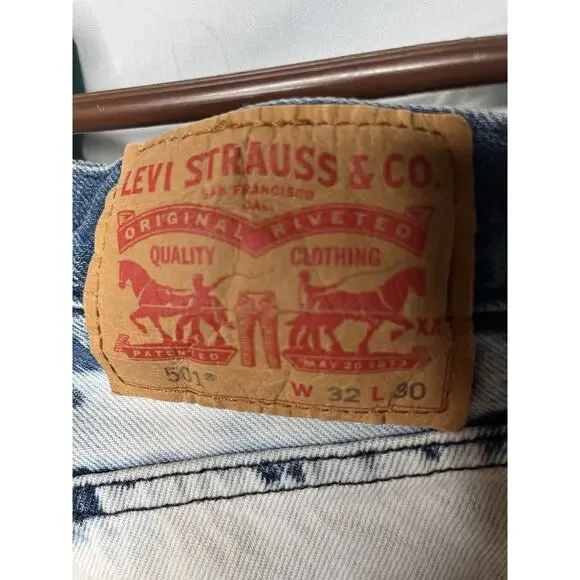 Levis 501 Button Fly Jeans White Oak Cone Denim Acid Wash Tag Size 32/30 - Picture 7 of 11